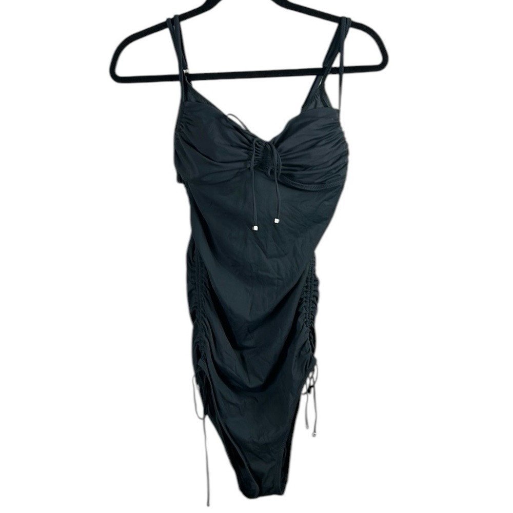 DKNY Gray Rushed One- Piece Bathing Suit Size 14